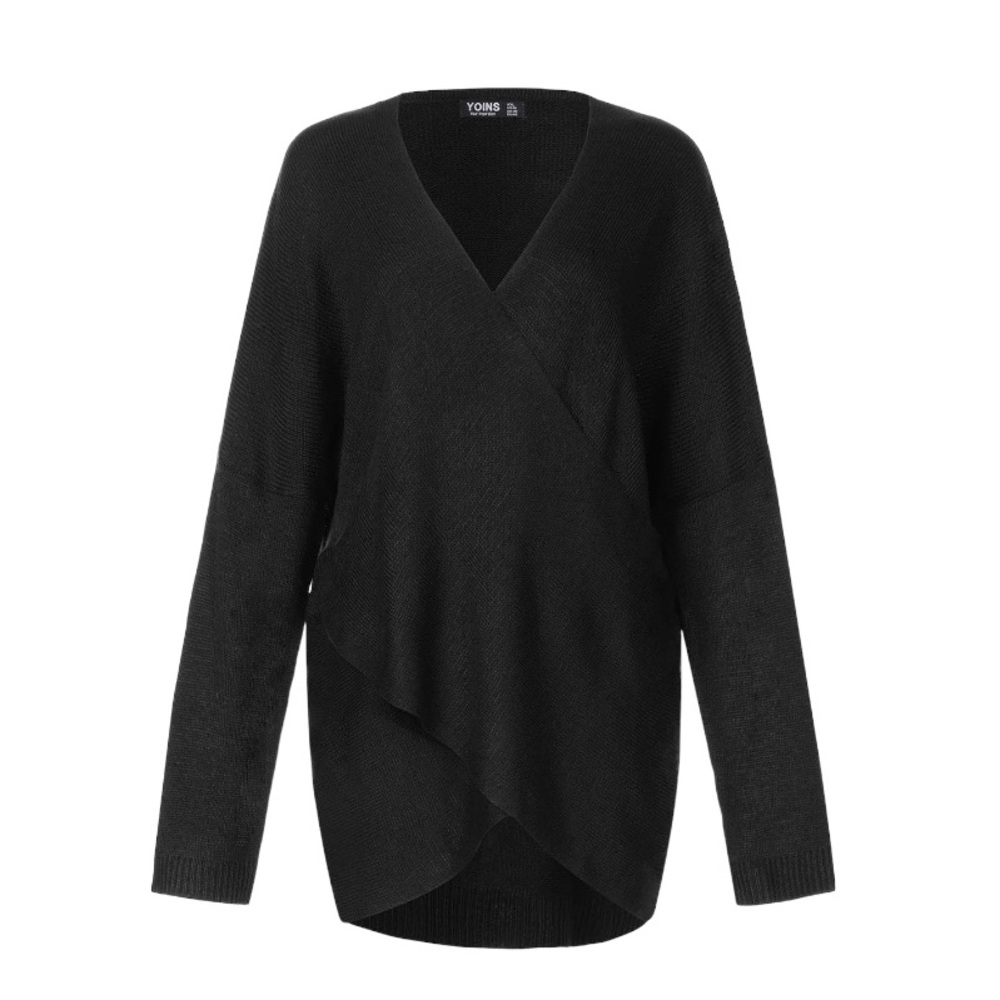 NEW YOINS Black Crossover V-Neck Long Sleeve Knit Sweater Size Small - Picture 2 of 3
